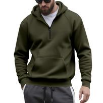 Men's Casual Sports Fleece-Lined Hooded Zip-Up Contrast-Color Sweatshirt L armijos žalia spalva