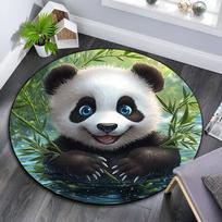 Panda Bear Round Area Rug,Carpet Rug for Living Room Bedroom Sofa Playroom Decor,Non-slip Floor Mat 80cmx80cm gray