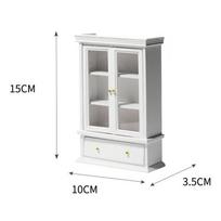 1:12 Dollhouse Miniature White Wooden Double Door Glass Display Cupboard Cabinet Showcase Featuring Drawer Dollhouse Decor white
