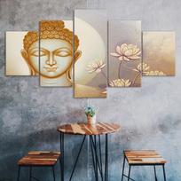 Buddha Calm State Painting 5 Piece Five Panel Wall Canvas Print Modern Art Poster Picture Home Decor Gift For Him For Her 20X35 20X45 20X55CM beige