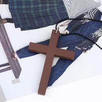 Vintage Wood Cross Pendant Necklace Simple Natural Wooden Cross Necklace Hip Hop Sweater Chain Jewelry Accessories Gifts black