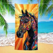 Vibrant Bohemian Horse Print Beach Towel - Ultra-Soft Microfiber, Extra Large, Quick-Dry & Sand W30*H60(CM)