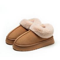 Women's Winter 2025 Cotton Slippers: Thick Fleece Lining, Non-Slip Sole, Indoor & Outdoor Use, Snow Boots 36-37 beige