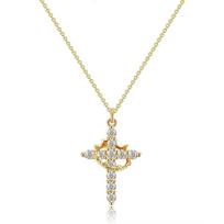 Rotatable Crown Cross Pendant Necklace For Women Shiny Rhinestone Stainless Steel Cross Choker Christian Prayer Party Jewelry beige