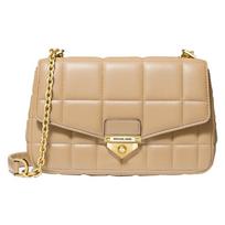 MICHAEL KORS Soho Gold Buckle Flap Diamond Chain Sheepskin Crossbody Shoulder Bag Women's Camel auksas