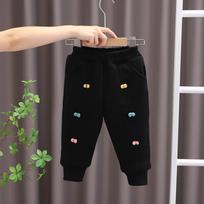 Girls' Winter Cotton Fleece-Lined Pants - Thick, Warm & Stylish Loose Fit 120cm black