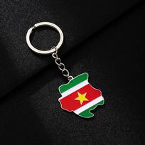 Unisex Retro Ethnic Suriname Map Flag Stainless Steel Pendant Keychain black