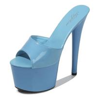 Odiniai šlepetės stiletto kulniukai seksualios juodos vandeniui atsparios platformos, nekenčiu dangaus, itin aukštos šlepetės, moteriškos vasaros 34 gray