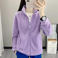 Winter Fleece Hiking Jacket Women Thicked Climbing Running Sweatshirt Double Side Zipper Stand Collar Sport Coat M