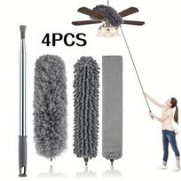 4-Piece Set of Household Electrostatic Dusters, Extendable Feather Dusters, Extendable Dust Brushes, Dusters for High Ceilings, Fans, Spider We gray
