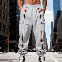Men Fleece Lined Thickened Casual Sports Tapered Pants With Pockets S pilka