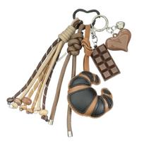 Hand-Woven Ladies Horn Bag Pendant Anti-Lost Pu Leather Bread Keychain  Children Girl juoda