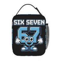 67 Six Seven 6-7 Funny Italian Brainrot Insulated Lunch Bag Food Bag Portable Thermal Cooler Lunch Boxes For School Office One Size black