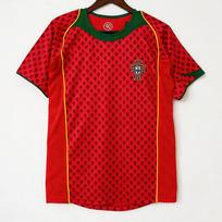 Vintage 2004 Portugal Short Sleeve Football Jersey Men Bamboo Fiber Performance Soccer Shirt Fall Winter Use Large raudona