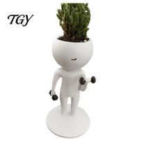 Minimalist Resin Flower Pot Creative Fitness Figure Pot, Succulents with Treadmill Yoga And Modern Plant Dumbbell Design, Funny Sports Themed Planter C