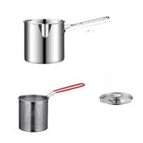Frying Pan Set Japanese Deep Oil-saving Fryer 304 Stainless Steel High Temperature Kitchen Tempura Chicken Basket Cooking Tools 1 set white
