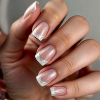 24Pcs Simple White French Press On Nails With Shimmer Powder Short Square Reusable Stick On Manicure Tips brown
