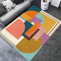 Mid-Century Modern Geometric Area Rug Abstract Colorful Shapes Print Carpet Non-Slip Indoor Floor Mat for Living Room Bedroom 40X60CM blue