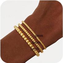 18K Gold Plated Waterproof Bracelet Stack Beaded Bracelets for Women Strand Bead Ball Bracelet Sets Stackable Jewelry Gifts brown