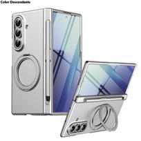 360° Rotating Stand with Built-in Stylus for Samsung Galaxy Z Fold 3 Z Fold4 Z Fold5 6 Case Magsafe Holder Anti-Scrach Back Cove Galaxy Z Fold6 gray