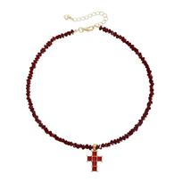 Versatile Crystal Cross Pendant Necklace Short Style Collarbone Chain Necklace  for Women
