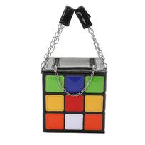 Women Handbag Cute Cube Shape Handbag Magic Cubic Shape Handbag Purse Patent Leather Clutch Bag With Chain Handle black