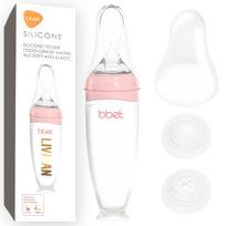 Minkšto silikono kūdikių maitinimo buteliukas su šaukšteliu LIVMAN SE04047-D švelnios konsistencijos, vientisiems maisto produktams, 120 ml, rožinis