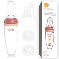 Minkšto silikono kūdikių maitinimo buteliukas su šaukšteliu LIVMAN SE04047-D švelnios konsistencijos, vientisam maistui, 120 ml, raudonas