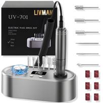Nagų freza LIVMAN UV-701 manikiūrui ir pedikiūrui su USB išvestimi, 6 skirtingi antgaliai ir šlifavimo juostos, 24 W, 40 000 aps./min., pilka