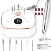Nagų freza LIVMAN S-306 manikiūrui ir pedikiūrui su įkraunamu belaidžiu dizainu, 6 skirtingi antgaliai ir šlifavimo juostelės, 36 W, 4000 mAh, 35 000 aps./min., balta