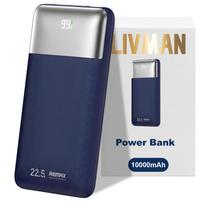 Power bank LIVMAN RPP-5 - greitai įkraunama nešiojama baterija - maitinimo bankas su dviem išėjimais, 10000 mAh, 22,5 W, mėlynas