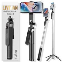 Selfių lazdelė („Selfie stick“) LIVMAN P180 – daugiafunkcė selfių lazdelė ir stovas su nuotolinio valdymo pulteliu, 1,8 m, juoda