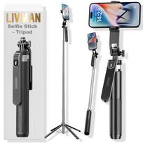 „Selfie stick“ lazda LIVMAN P180 („Selfiju kāts“) - daugiafunkcinė selfie lazda ir stovas su nuotolinio valdymo pulteliu, 1,8 m, juoda