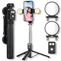 „Selfie“ laikiklis (selfie stick) LIVMAN B12S - daugiafunkcinė „selfie“ lazdelė ir stovas su nuotolinio valdymo pultu bei LED apšvietimu, 1,1 m, juoda