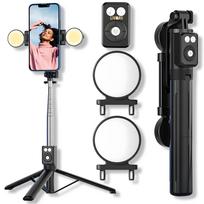 „Selfie“ lazda ("Selfie stick") LIVMAN B12S - daugiafunkcinė selfie lazda ir stovas su nuotolinio valdymo pultu bei LED apšvietimu, 1,1 m, juoda