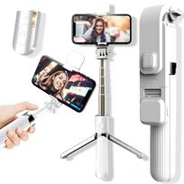 „Selfie“ lazda ("Selfie stick") LIVMAN L03s - daugiafunkcė selfie lazda ir stovas su nuotolinio valdymo pulteliu ir LED apšvietimu, 84 cm, balta