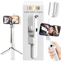 „Selfie“ laikiklis (Selfie stick) LIVMAN L03s - daugiafunkcinė „selfie“ lazda ir stovas su nuotolinio valdymo pulteliu ir LED apšvietimu, 84 cm, baltas