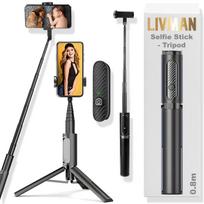 Selfijų laikiklis („Selfie stick“) LIVMAN Oth-AB202 - daugiafunkcis selfių stovas su nuotolinio valdymo pulteliu, 0,8 m, juoda-pilka