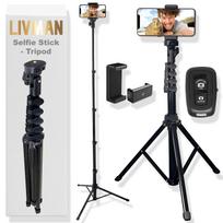„Selfie“ laikiklis („Selfie stick“) LIVMAN Y050 — daugiafunkcis selfie lazdelė ir stovas su nuotolinio valdymo pulteliu, 1,55 m, juoda