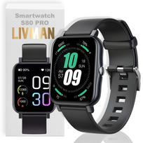 Išmanusis laikrodis LIVMAN S80 Pro su sveikatos ir fitneso sekimo funkcijomis, 1,7 colio (4,32 cm) jutikliniu ekranu, įvairiais sporto režimais ir valdymu naudojant „Runmefit“ programėlę, juodas