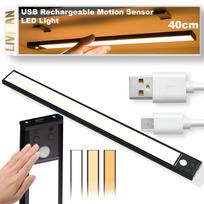 Belaidis prisegamas LED šviestuvas LIVMAN BH-K32 su judesio jutikliu – jutiklinis apšvietimas, 40 cm, 3 W, USB įkraunamas, 3 apšvietimo spalvų režimai, juodas
