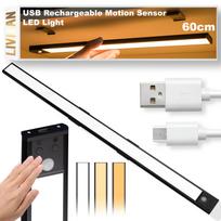 Belaidis įspaudžiamas LED šviestuvas LIVMAN BH-K32 su judesio jutikliu – jutiklinė šviesa, 60 cm, 3 W, USB įkraunamas, 3 apšvietimo spalvų režimai, juodas