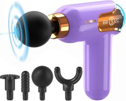 Masažo pistoletas LIVMAN LC-002 su 9 greičio režimais ir 4 keičiamais antgaliais, 1800mAh, 30W, violetinis