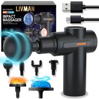 Masažinė pistoleto LIVMAN BX-750-H su karšto ir šalto masažo terapija, 6 greičio režimais ir 6 keičiamais antgaliais, 1800mAh, 25W, juoda