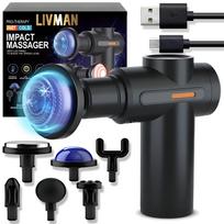 Masažo pistoletas LIVMAN BX-750-H su karšto ir šalto masažo terapija, 6 greičio režimais ir 6 keičiamais antgaliais, 1800mAh, 25W, juodas