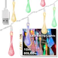 USB maitinama lietaus lašų formos LED švieselių girlianda LIVMAN cxg003, 10 m, 80 LED, spalvota