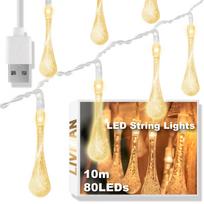 USB maitinama lietaus lašų formos LED šviesos girlianda LIVMAN cxg003, 10 m, 80 LED, geltona