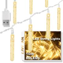 USB maitinama lietaus lašų formos LED šviesų girlianda LIVMAN cxg001, 10 m, 80 LED, geltona