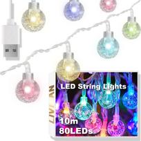 USB maitinama LED šviesos girlianda su kristaliniais burbulais LIVMAN cxg004, 10 m, 80 LED, spalvota