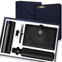 Aukštos kokybės praktiškas dovanų rinkinys LIVMAN TGC0435 su termopu, skėčiu, USB atmintine ir kitomis mažomis dovanėlėmis, juodas